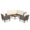 9 Piece Patio Rattan Furniture Set, Outdoor Conversation Set With Acacia Wood Legs And Tabletop, PE Rattan Sectional Sofa Set With Coffee Table, Washable Cushion - Beige - Image 4