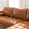 Mid-Century Tufted Leather Sectional With Reversible Chaise - Cognac - Image 5