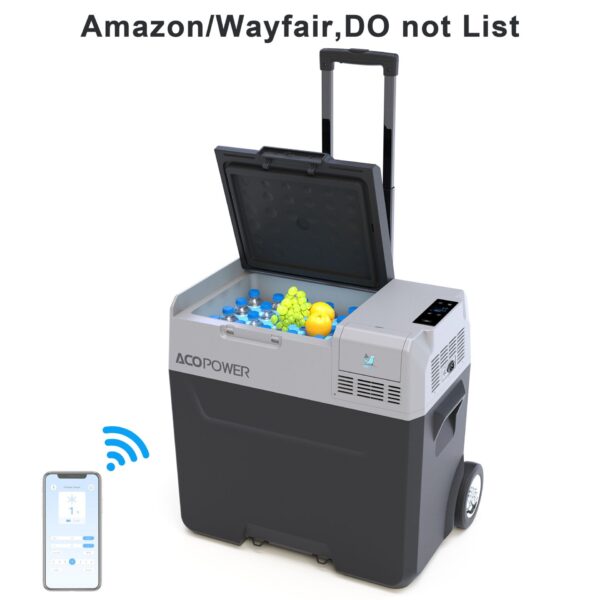 Car Freezer Portable Refrigerator Freezer With App Control And 6'' Off-Road Wheels, 12V, 45W Cooler Freezer, Low Noice - Antique White / Gray