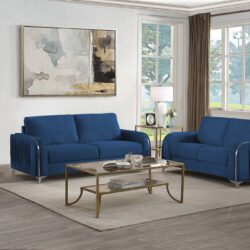 Wenona - Velvet 2 Pieces Living Room Set - Blue