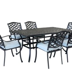 Aluminum 7 Piece Rectangular Dining Set With 6 Arm Chairs - Light Blue