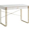 Computer Desk Writing Desk With One Drawer Metal Legs And USB Outlet Port - White / Gold - Image 5