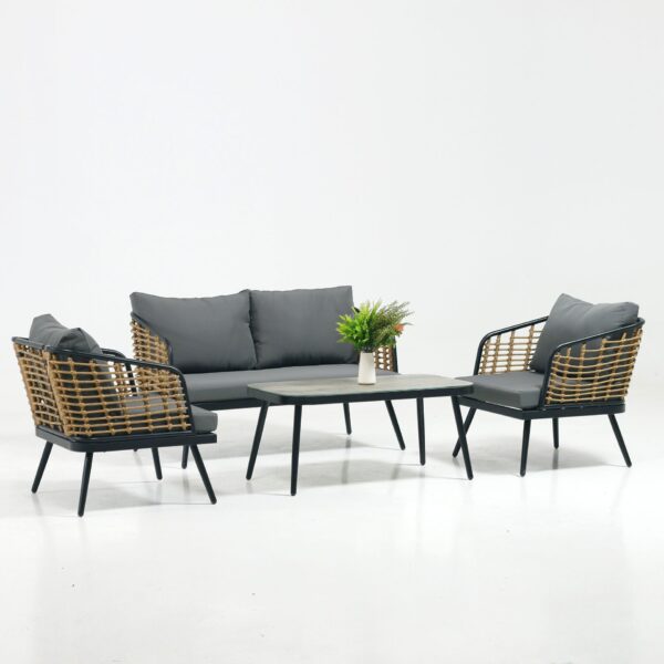 4 Pieces Patio Furniture Set, PE Rattan Wicker With Washable Cushion And Tempered Glass Tabletop, Conversation Furniture For Garden Poolside Balcony - Black / Natural