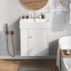 Modern Floating Bathroom Vanity With Ceramic Basin Perfect For Small Bathrooms, Left Side Storage - White - Image 7