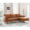 Mid-Century Tufted Leather Sectional With Reversible Chaise - Cognac - Image 3
