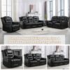 2 Seater Home Theater Recliner Manual Recliner Chair With A Storage Box And Two Cup Holders For Living Room - Black - Image 5