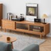 TV Cabinet With Chinese Changhong Glass Doors, Two Drawer Storage Space TV Standing - Cherry - Image 2