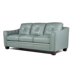 Modern Tufted Leather Sofa - Seafoam
