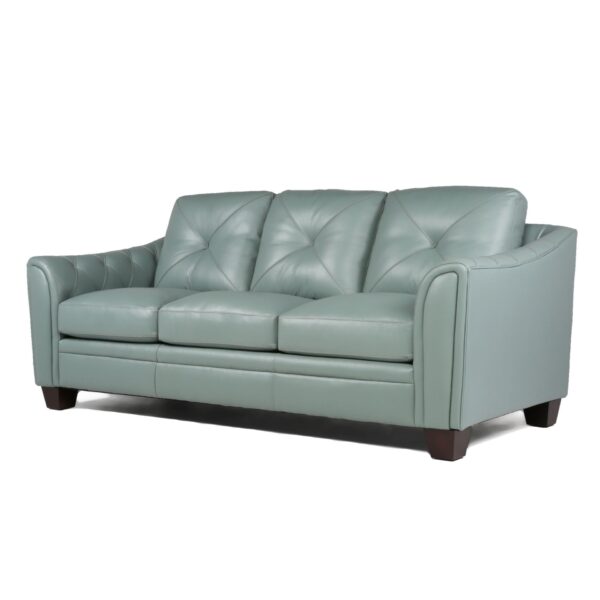 Modern Tufted Leather Sofa - Seafoam