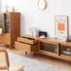 TV Cabinet With Chinese Changhong Glass Doors, Two Drawer Storage Space TV Standing - Cherry - Image 11