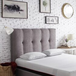 Queen Size Tufted Upholstered Headboard With Nailhead Trim - Gray