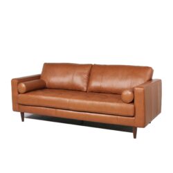 Mid-Century Tufted Leather Sofa - Cognac