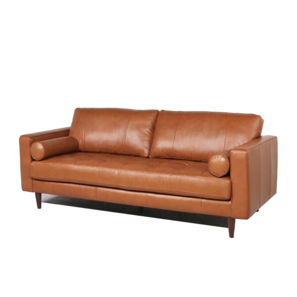Mid-Century Tufted Leather Sofa - Cognac
