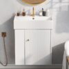 Modern Floating Bathroom Vanity With Ceramic Basin Perfect For Small Bathrooms, Left Side Storage - White - Image 9