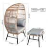 Outdoor Garden Wicker Egg Chair And Footstool Patio Chaise, With Cushions, Outdoor Indoor Basket Chair - Blue / Neutral - Image 4