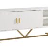 TV Stand Two Door Cabinet With Two Open Shelves With Metal Legs - White / Gold - Image 4