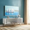 TV Stand Two Door Cabinet With Two Open Shelves With Metal Legs - White / Gold - Image 2