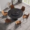 53.15" Round Modern Artificial Stone Carbon Steel Base Dining Table, Can Accommodate 6 People - Black / Gold - Image 2