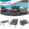 4 Pieces Patio Furniture Set, PE Rattan Wicker With Washable Cushion And Tempered Glass Tabletop, Conversation Furniture For Garden Poolside Balcony - Black / Natural - Image 4