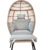 Outdoor Garden Wicker Egg Chair And Footstool Patio Chaise, With Cushions, Outdoor Indoor Basket Chair - Blue / Neutral - Image 7