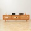 TV Cabinet With Chinese Changhong Glass Doors, Two Drawer Storage Space TV Standing - Cherry - Image 4