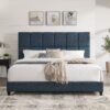 King Size Squares Upholstered Platform Bed - Navy Blue Denim - Image 10