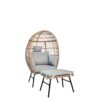Outdoor Garden Wicker Egg Chair And Footstool Patio Chaise, With Cushions, Outdoor Indoor Basket Chair - Blue / Neutral - Image 9