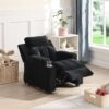 Kids Recliner Chair, Kids Upholstered Couch With One Cup Holder, Toddlers Recliner With Headrest And Footrest - Black - Image 3