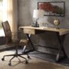 Danton - Aluminum Top Grain Leather Rectangular Writing Desk - Gold - Image 7