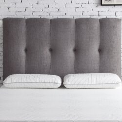 Queen Size Tufted Upholstered Headboard With Nailhead Trim - Gray