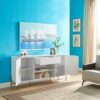 Buffet With Two Cabinets One Drawer With Six Shelves On Metal Legs - White / Gold - Image 2