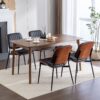 Dining Chairs Mid-Century Modern Retro Faux Leather Chair With Walnut Bentwood Back Upholstered Seat Metal Legs Adjustable Foot For Kitchen Dining Room Chairs (Set of 2) - Black - Image 18