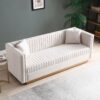 Contemporary Vertical Channel Tufted Velvet Sofa Loveseat Upholstered 2 Pieces Set With 4 Pillows - Beige - Image 3