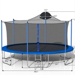 14Ft Trampoline For Adults & Kids With Basketball Hoop, Outdoor Trampolines With Ladder And Safety Enclosure Net For Kids And Adults - Blue