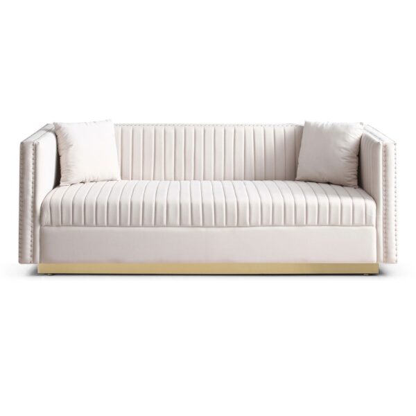 Contemporary Vertical Channel Tufted Velvet Sofa Loveseat Upholstered 2 Pieces Set With 4 Pillows - Beige