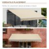 Outsunny - 12' x 8' Retractable Awning Patio Awnings Sun Shade Shelter With Manual Crank Handle, 280G / M² Uv & Water-Resistant Fabric And Aluminum Frame For Deck, Balcony, Yard - Cream White - Image 8