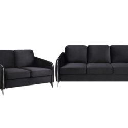 Hathaway - Velvet Fabric Sofa, Loveseat Living Room (Set of 2) - Black