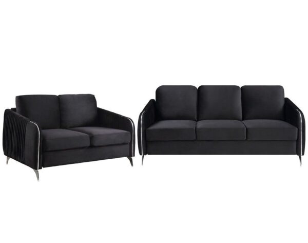 Hathaway - Velvet Fabric Sofa, Loveseat Living Room (Set of 2) - Black