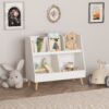 Kids Bookshelf And Toy Organizer, 5 Cubbies Wooden Open Bookcase, 2-Tier Baby Storage Display Organizer With Legs, Free Standing For Playing Room, Bedroom, Nursery, Classroom - White - Image 6