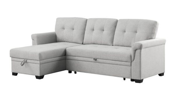 Destiny - Linen Reversible Sleeper Sectional Sofa With Storage Chaise - Light Gray