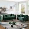 Bayberry - Velvet Sofa Loveseat Living Room Set - Green - Image 12