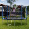 15Ft Trampoline With Basketball Hoop Inflator And Ladder (Inner Safety Enclosure) - Blue - Image 8