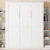 Queen Size Murphy Wall Bed With Shelves And LED Lights - White - Image 17