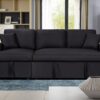 Paisley - Linen Fabric Reversible Sleeper Sectional Sofa With Storage Chaise - Black - Image 6