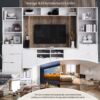 4 Piece Entertainment Wall Unit With 13 Shelves, 8 Drawers And 2 Cabinets, Multifunctional TV Stand Media Storage Cabinet With Fluted Line Surface For Living Room, For TVs Up To 70" - White - Image 8