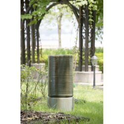 Large Modern Cylinder Ribbed Tower Water Fountain, Contemporary Antique Finish Outdoor Bird Bath Concrete Fountain - Antique Blue