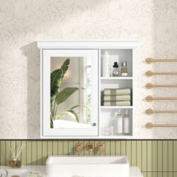 Bathroom Medicine Cabinet With Mirror, Wall Mounted Mirror Cabinet & Storage Organizer, Over The Toilet Storage White Storage Cabinet For Bathroom - White
