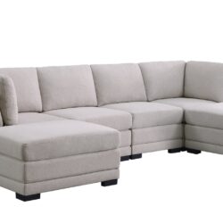Kristin - Linen Fabric Reversible Sectional Sofa With 2 Ottomans - Light Gray