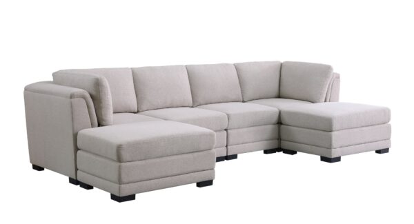 Kristin - Linen Fabric Reversible Sectional Sofa With 2 Ottomans - Light Gray