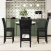 5 Piece Counter Height Dining Round Table Set With One Faux Marble Top Dining Table And Four Pu-Leather Chairs - Dark Espresso - Image 5